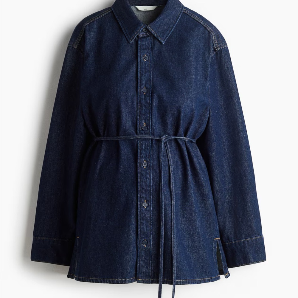 Dark Blue Denim Maternity Shirt Jacket